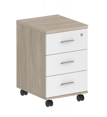 Тумба мобильная с 3 ящиками 404х460х619 (метабоксы), с замком / корпус дуб светлый, фасады белые